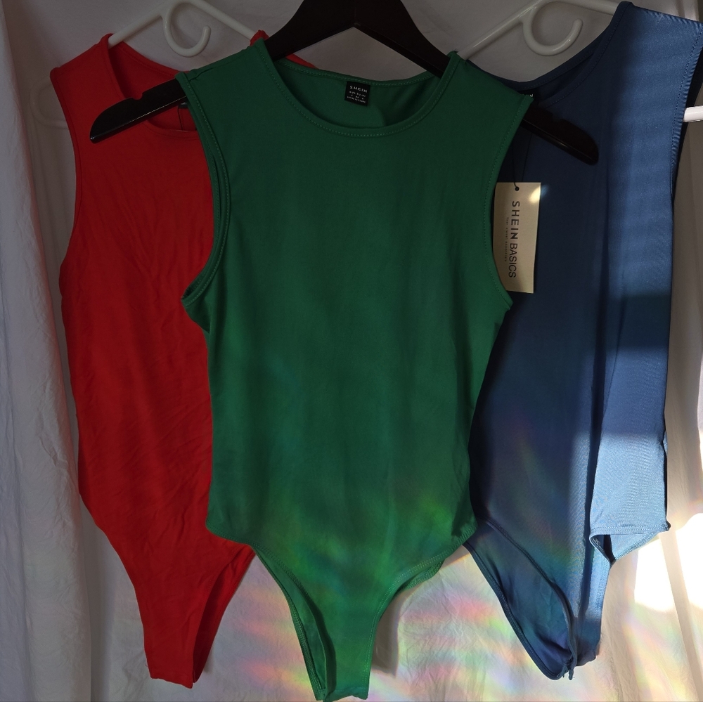 SHEIN Women's Bodysuit Set - Red, Green, Blue, And Brown
